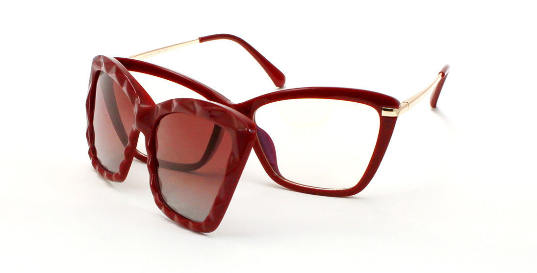 Fashionable Metal Plastic Clip-on Sunglasses 7748 Wine